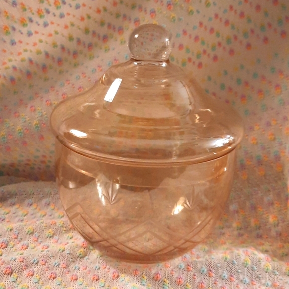 Other - Gorgeous light peach etched glass candy dish 7 inches